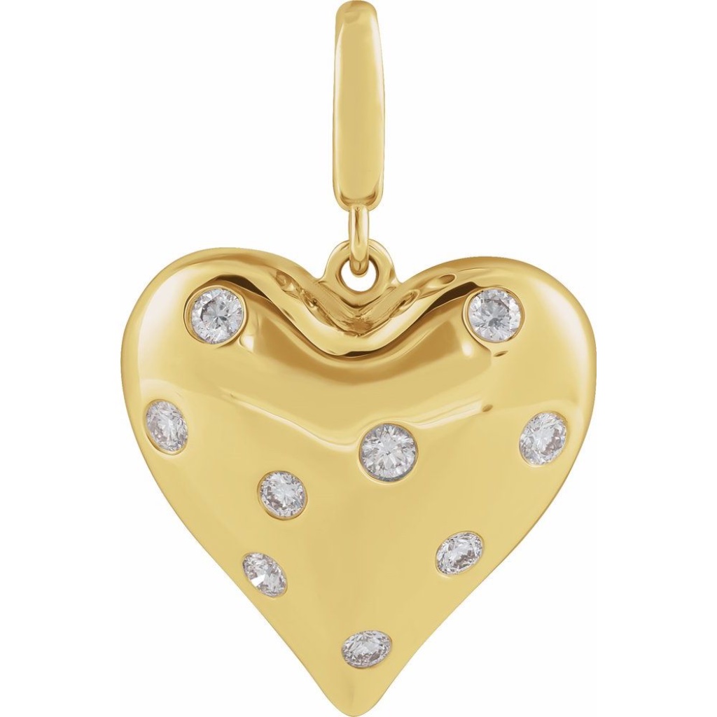 14k Yellow 1/6 Ctw Natural Diamond Puffy Heart Charm/Pendant